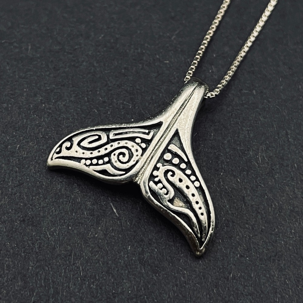 Sterling Silver Aboriginal‎ Orca Whale Tail Necklace Unisex Peter Stone Co PSCL